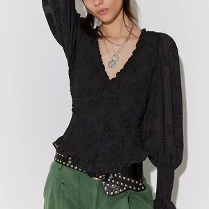 NWT Free People Smocked In Love Long Sleeve Top